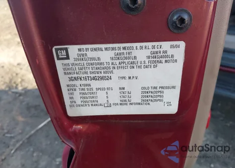 2004 Chevrolet Suburban 1500 Lt z USA, uszkodzony, nr VIN 3GNFK16T34G296524